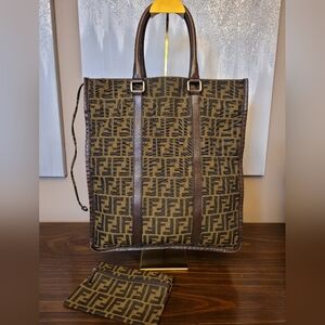 Fendi Tan and Black Logo Tote